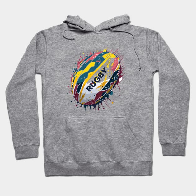 Multicolored rugby ball with paint drops explosion Hoodie by jjmpubli